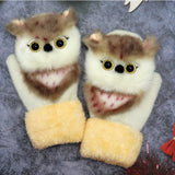 Manusi de Plus pentru Copii, Vivimall, de Iarna, Groase, Moi, Calduroase, Model Animat Bufnita Alba - vivimall.ro