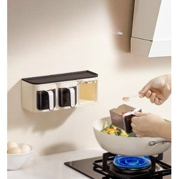 Cutie de Depozitare a Condimentelor, Vivimall, de Uz Casnic, Montare pe Perete, 3 Compartimente, 25.8 x 13.6 x 10.5cm, Alb-Negru - vivimall.ro