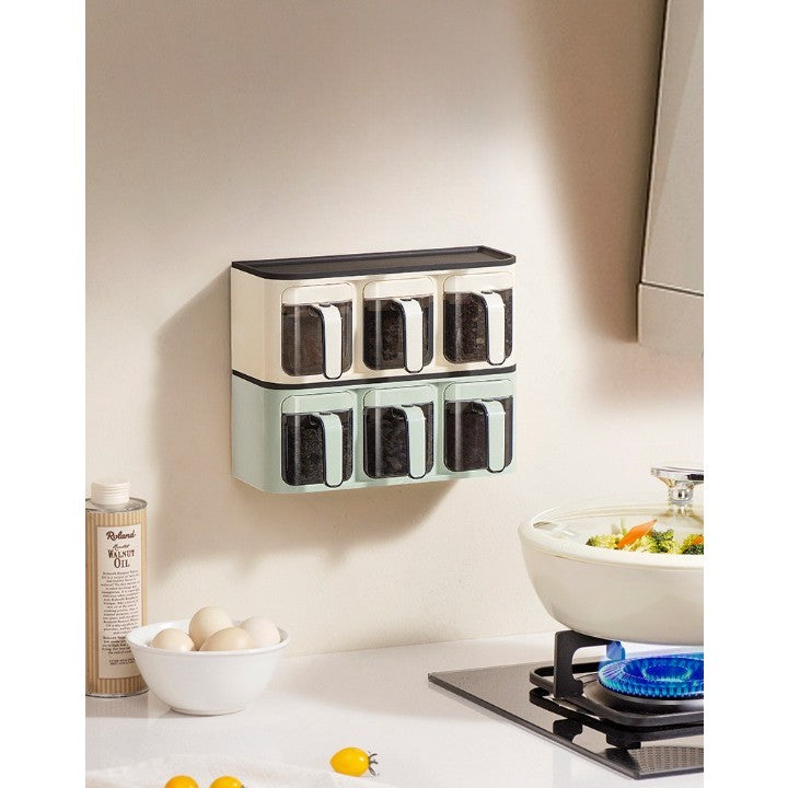 Cutie de Depozitare a Condimentelor, Vivimall, de Uz Casnic, Montare pe Perete, 3 Compartimente, 25.8 x 13.6 x 10.5cm, Verde-Negru - vivimall.ro