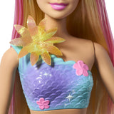 BARBIE PAPUSA SIRENA FLOARE MAGICA CU PAR BLOND SI COADA ALBASTRA