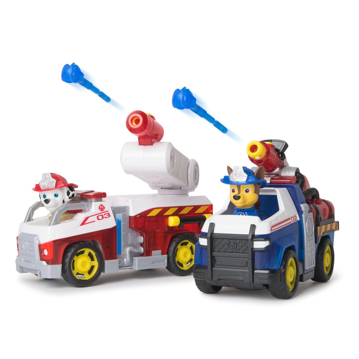 PATRULA CATELUSILOR SET 2 VEHICULE DE SALVARE MASINI DE POMPIERI CU FIGURINE