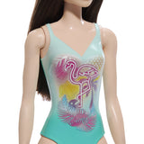 PAPUSA BARBIE BRUNETA CU COSTUM DE BAIE ALBASTRU