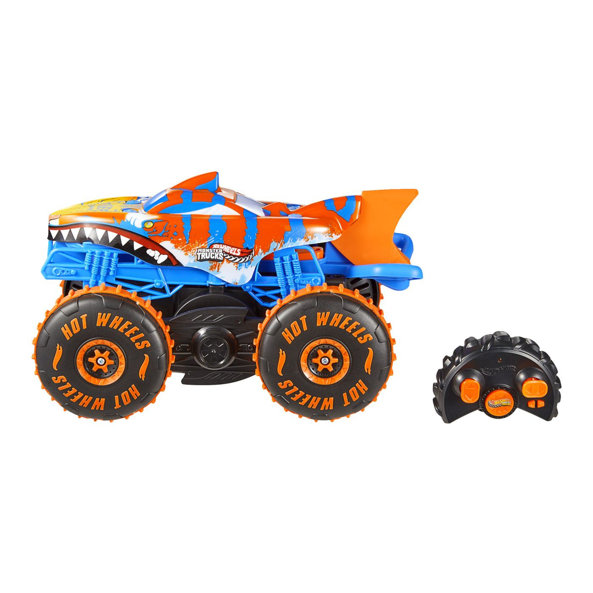 HOT WHEELS MONSTER TRUCK SHARKS VS DINOS MASINA CU TELECOMANDA TIGER SHARK CLIMBER