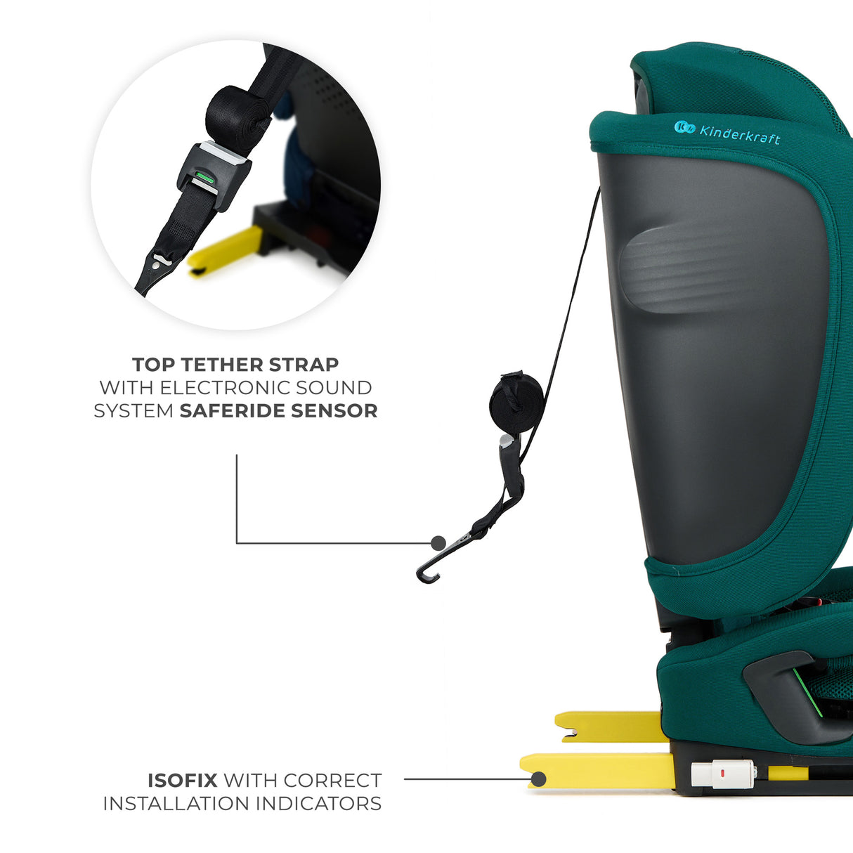 SCAUN AUTO KINDERKRAFT FIX2GO 76-150 CM, GREEN
