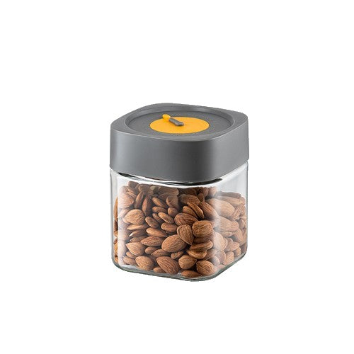 Üveg élelmiszeres befőttesüveg vákuumos tetővel, 750 ml, hermetikus zárás bármilyen termékhez, négyzet alakú kialakítás, A szürke tetővel