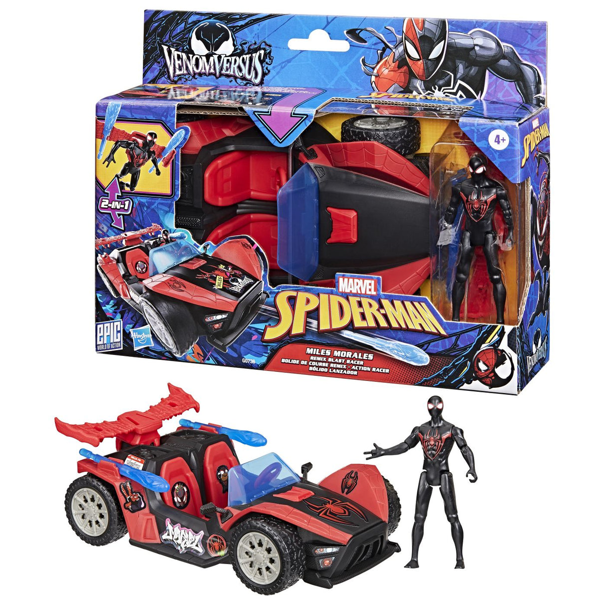 MARVEL SPIDER MAN VENOM VERSUS LANSATOR AUTO SI FIGURINA MILES MORALES