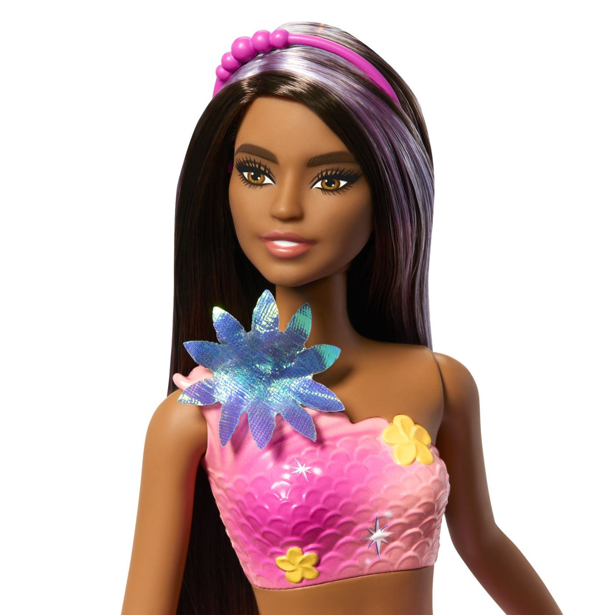 BARBIE PAPUSA SIRENA FLOAREA MAGICA CU PAR BRUNET SI COADA ROZ