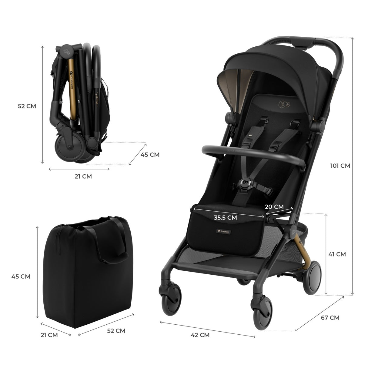 CARUCIOR SPORT KINDERKRAFT PILOT 2, 0-22 KG, MIDNIGHT BLACK