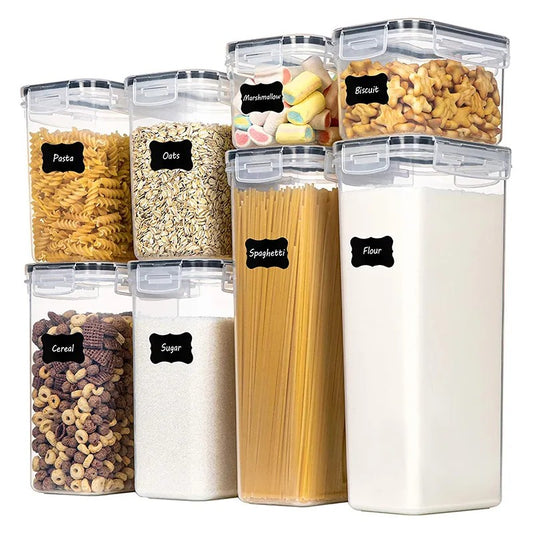 Cutii de depozitare alimente, Vivimall, Set din 8 Cutii pentru Condimente, Cereale, Cutii pentru Bucatarie, din Plastic PP, Cutii Alimentare, Diferite Dimensiuni, Transparente - vivimall.ro