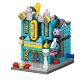 Set de Constructie, Flippy, Jucarie Educativa STEM,  145 Piese, Model 3D, +6 Ani, Colectia Strada Comerciala Europeana, 6.4 x 5.6 x 7.6 cm, Albastru/Galben