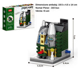 Set de Constructie, Flippy, Jucarie Educativa STEM,  103 Piese, Model 3D,  +6 Ani, Colectia Strada Comerciala Europeana, 6.4 x 5.6 x 7 cm, Verde/Gri
