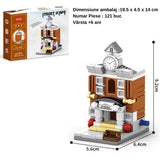 Set de Constructie, Flippy, Jucarie Educativa STEM, 121 Piese, Model 3D, +6 Ani, Colectia Strada Comerciala Europeana, 6.4 x 5.6 x 9.2 cm, Maro/Gri