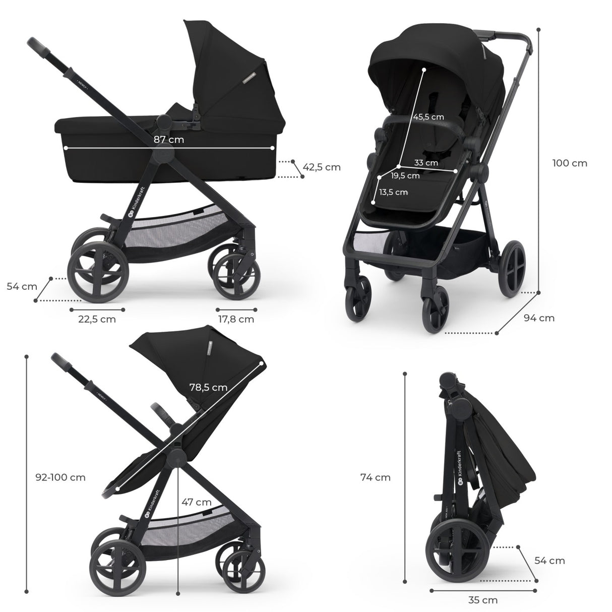 CARUCIOR KINDERKRAFT NEWLY, 4 IN 1, CLASSIC BLACK