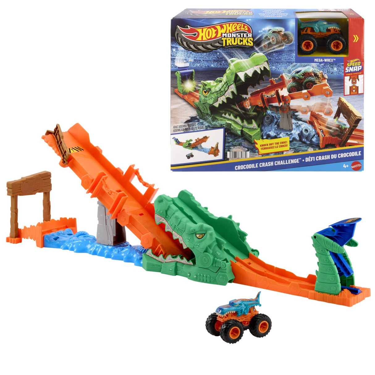 HOT WHEELS MONSTER TRUCK SET DE JOACA PROVOCAREA CROCODILULUI CU MASINUTA MEGA WREX