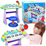 INSTRUMENT MUZICAL PIANINA ELECTRONICA MALPLAY CU SCAUN SI MICROFON 45 CM INALTIME ALBASTRU