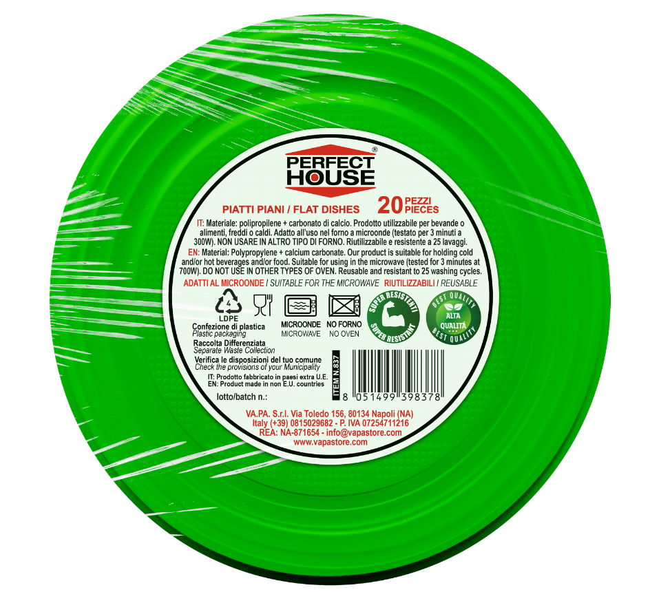 Perfect House - Piatti Riutilizzabili Colorati - 20 pz - Practicitate la Masa