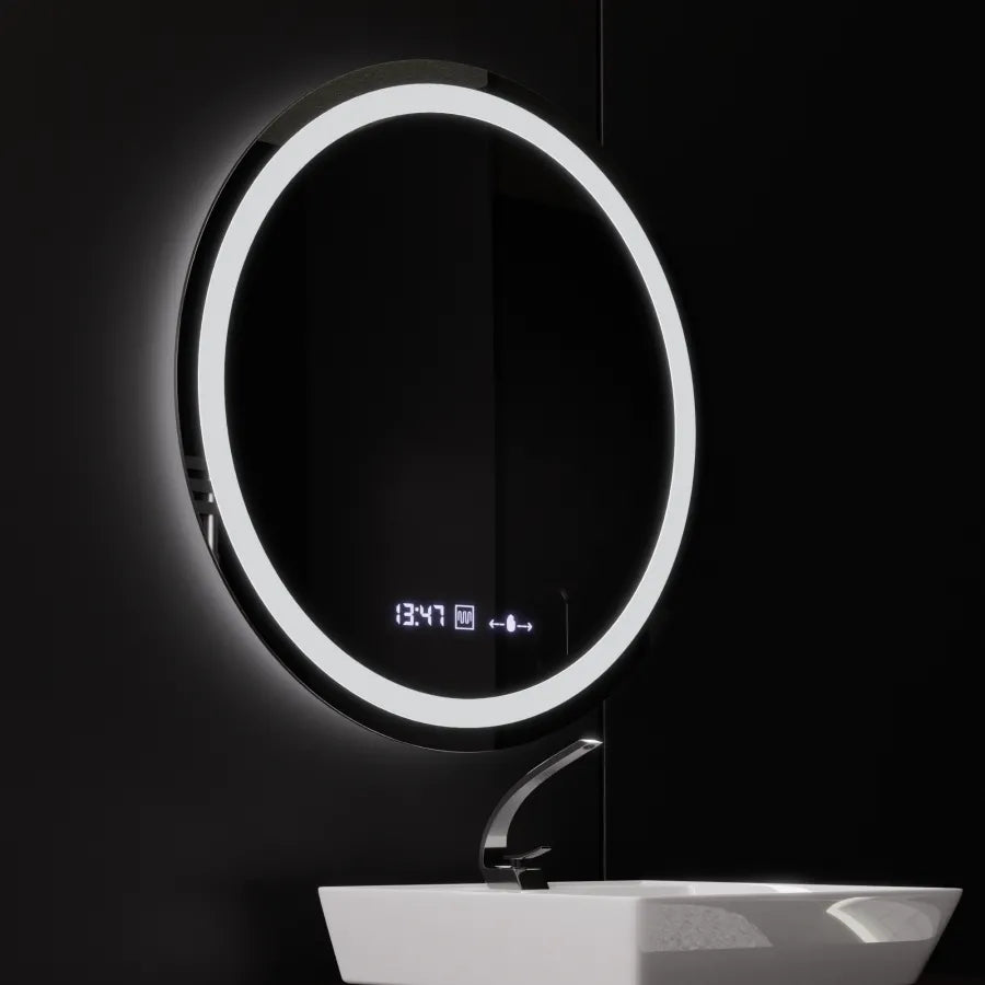 Oglinda Led Rotunda, 80Cm, Celeste Motionglow Marcello, Sistem Dezaburire, Ceas & Termometru - vivimall.ro