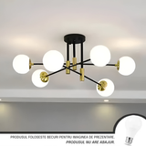 Lustra Cu Abajur Alb Rotund, Penthouse Lounge, 6Xe27, Negru / - vivimall.ro