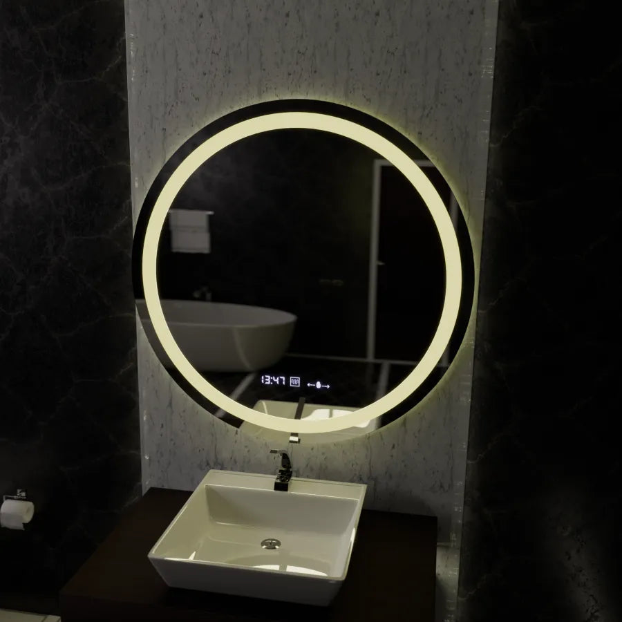 Oglinda Led Rotunda, 100Cm, Celeste Motionglow Marcello, Sistem Dezaburire, Ceas & Termometru - vivimall.ro