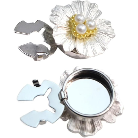 Accesoriu pentru Nasturi, Vivimall, Model Floare cu Perle, din Metal, 2.5 x 1.7 cm, Argintiu - vivimall.ro