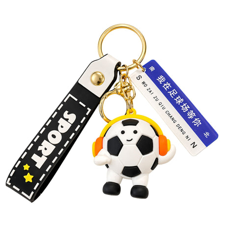 Breloc Chei, Flippy, Model Minge de Fotbal cu Casti, Mesaj Te aștept pe terenul de fotbal, Cupa Mondiala, Accesoriu Pentru Chei si Rucsac, Material Acril, 50 g, Negru - vivimall.ro