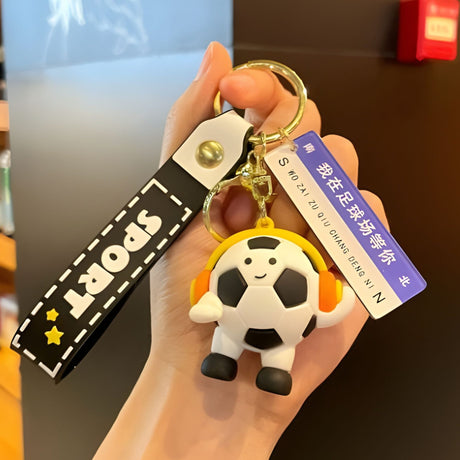Breloc Chei, Flippy, Model Minge de Fotbal cu Casti, Mesaj Te aștept pe terenul de fotbal, Cupa Mondiala, Accesoriu Pentru Chei si Rucsac, Material Acril, 50 g, Negru - vivimall.ro