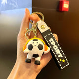 Breloc Chei, Flippy, Model Minge de Fotbal cu Casti, Cupa Mondiala, Accesoriu Pentru Chei si Rucsac, Material Acril, 50 g, Negru - vivimall.ro