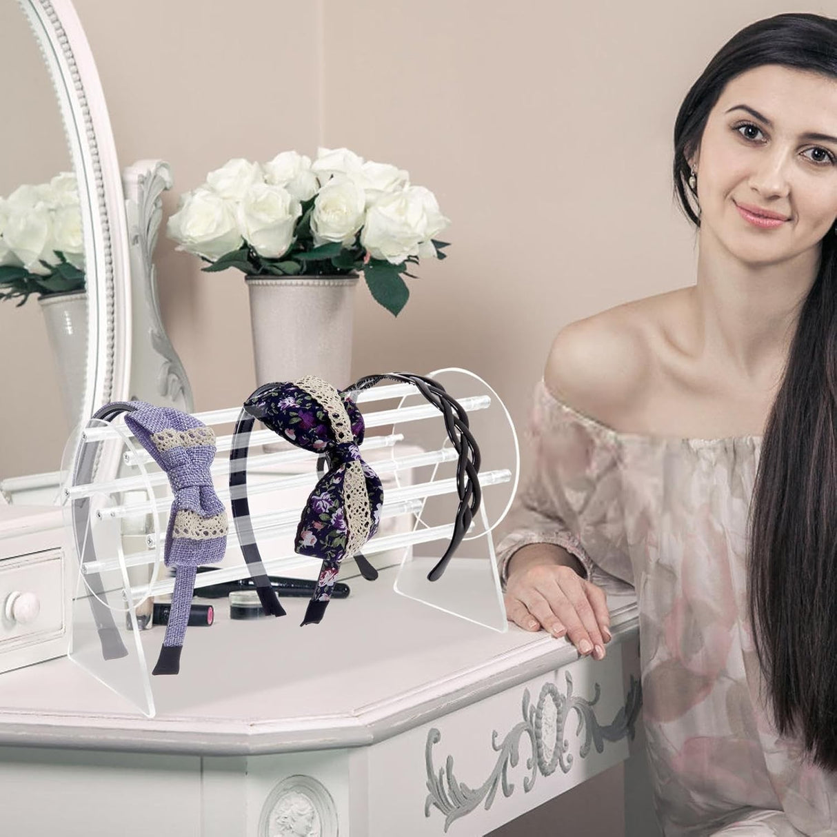 Organizator pentru Accesorii de Par, Vivimall, Rotatie 360 Grade, din Plastic, 30 x 21 x 13 cm, Transparent - vivimall.ro