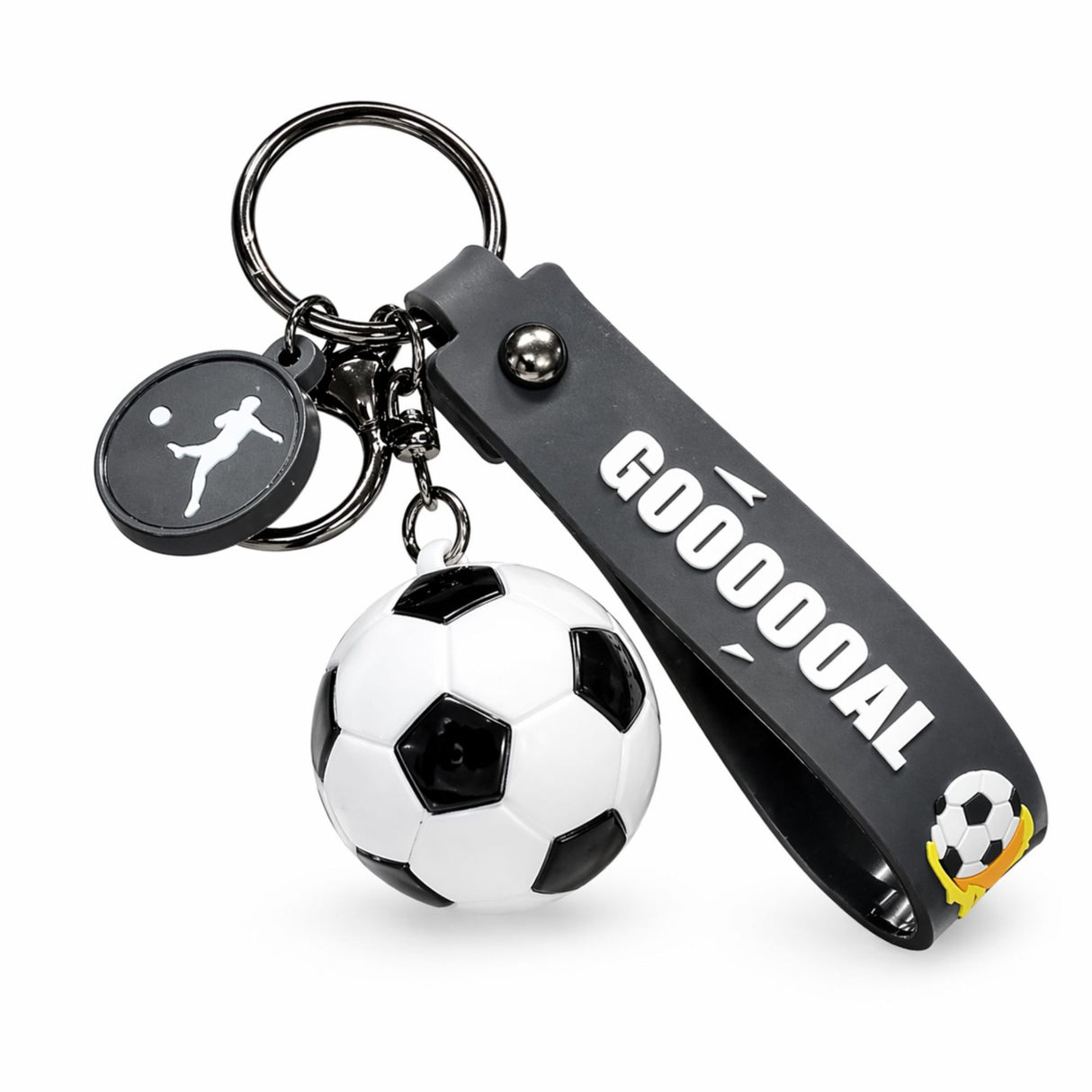 Breloc chei Flippy model minge de fotbal, material acril alb și negru, 50 g, vedere frontală