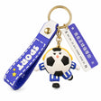 Breloc Flippy minge de fotbal cu căști, material acril albastru, 50 g, vedere frontală