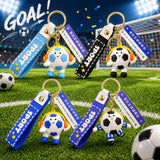 Breloc Flippy tematică Cupa Mondială, design minge fotbal cu căști, culoare albastru, unghi lateral