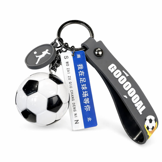 Breloc Chei, Flippy, Model Minge de Fotbal, Mesaj Următoarea Oprire: Stadion de fotbal, Cupa Mondiala, Accesoriu Pentru Chei si Rucsac, Material Acril, 50 g, Albastru/Negru - vivimall.ro