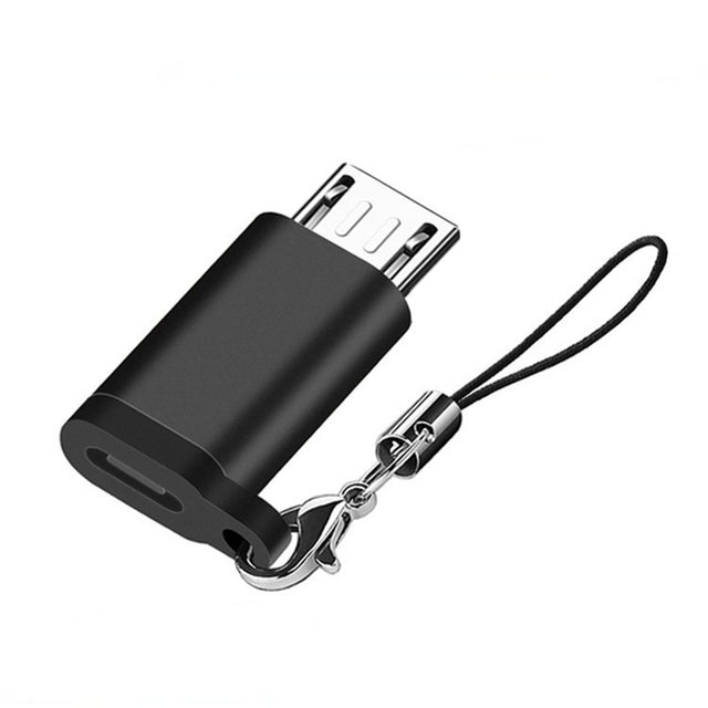 Adaptor Type C (mama) to micro USB (tata) cu Agatatoare Breloc inclusa, 2.5 cm lungime, Negru - vivimall.ro
