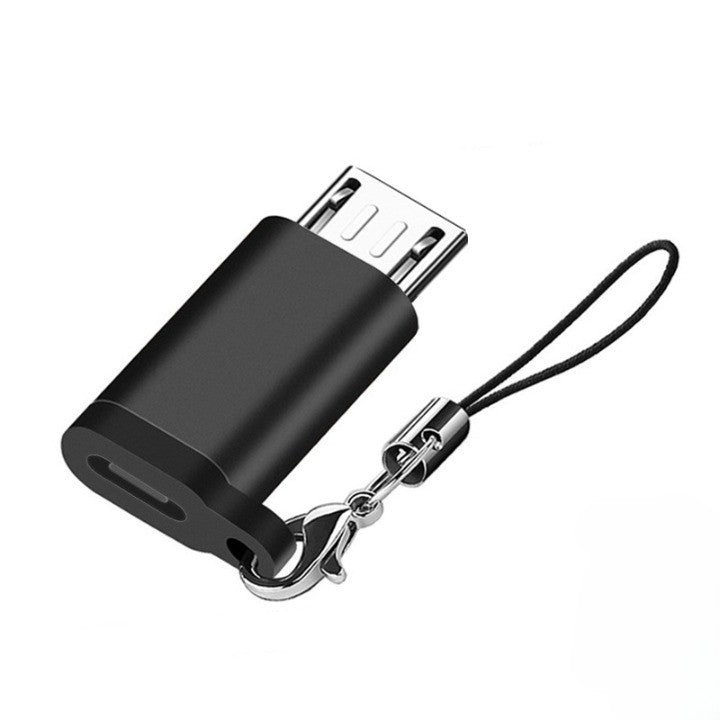 USB-C - Micro USB adapter, kulcstartóra akasztható nyakpánttal