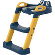 Reductor si Scaunel Inaltator WC, Vivimall, pentru Copii 1 - 7 Ani, 2 Trepte Reglabile, Pliabil, Colac Moale, cu Spatar si Manere, Inaltime 54/58 cm x 39.5 x 35 cm, din Plastic+PVC, Albastru/Portocaliu - vivimall.ro