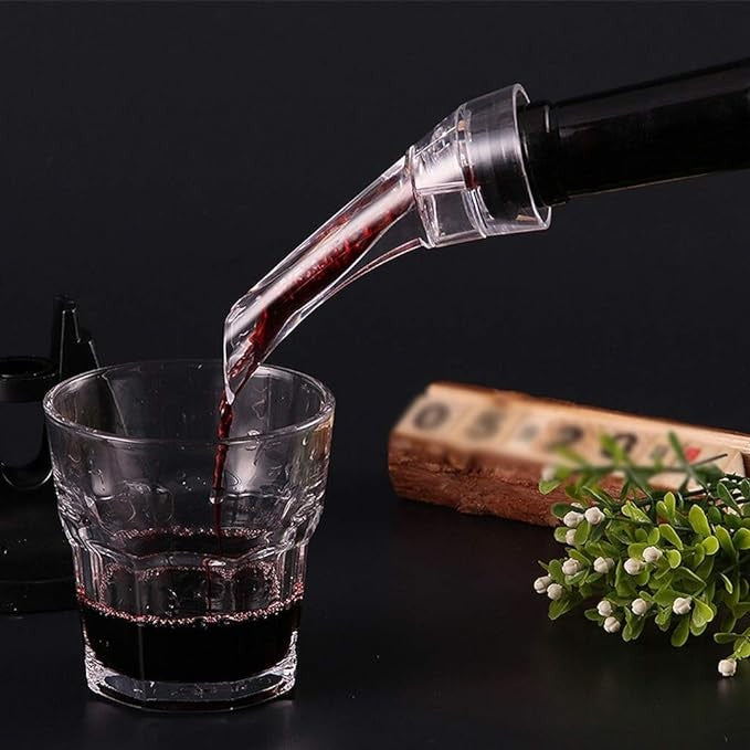 Aerator cu Turnator de Vin 2in1, Vivimall, Decantare, Anti-Picurare, Fara Scurgere, 18x10x8cm, Negru - vivimall.ro