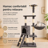 Ansamblu de Joaca pentru Pisici, Flippy, Cat Climbing Frame Multifunctional, cu Platforme, Cusca, Hamac si Scara de Catarare, 49x35x135 cm, Gri - vivimall.ro