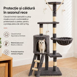 Ansamblu de Joaca pentru Pisici, Flippy, Cat Climbing Frame Multifunctional, cu Platforme, Cusca, Hamac si Scara de Catarare, 49x35x135 cm, Gri - vivimall.ro