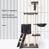 Ansamblu de Joaca pentru Pisici, Flippy, Cat Climbing Frame Multifunctional, cu Platforme, Cusca, Hamac si Scara de Catarare, 49x35x135 cm, Negru - vivimall.ro