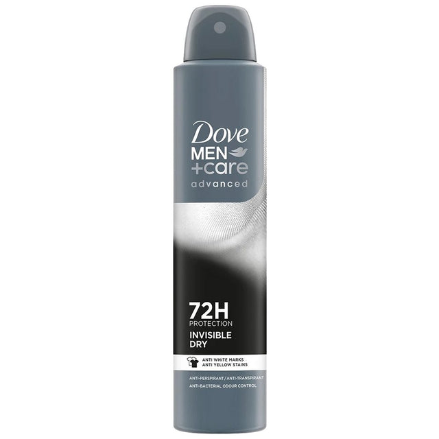 Antiperspirant spray Dove Advanced Men Invisible Dry 72H, flacon 200 ml, vedere frontală