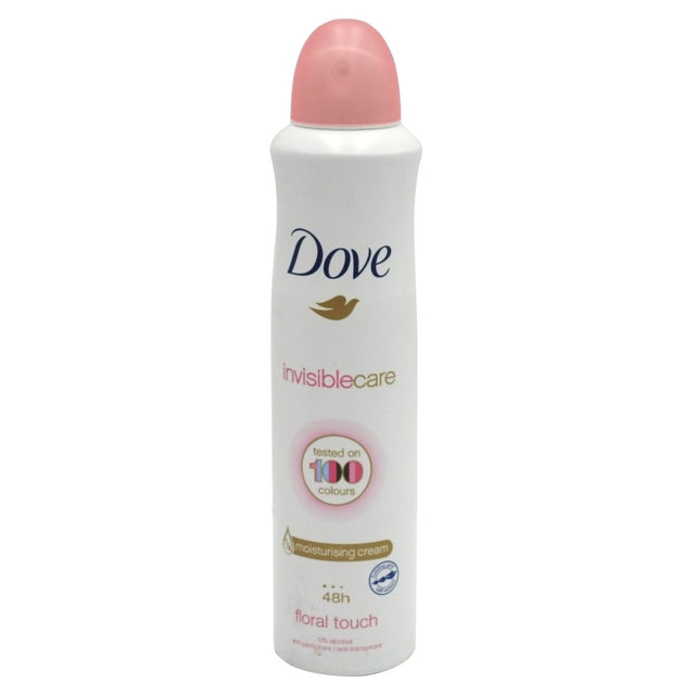 Antiperspirant spray Dove Invisible Care Floral Touch 250 ml, vedere frontală, deodorant femei 48h protecție