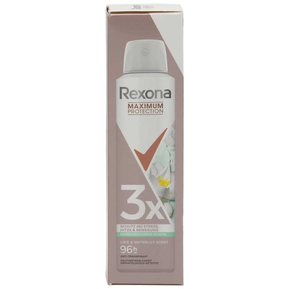 Antiperspirant spray Rexona Maximum Protection 150 ml, aromă Lime și Waterlily, vedere frontală ambalaj