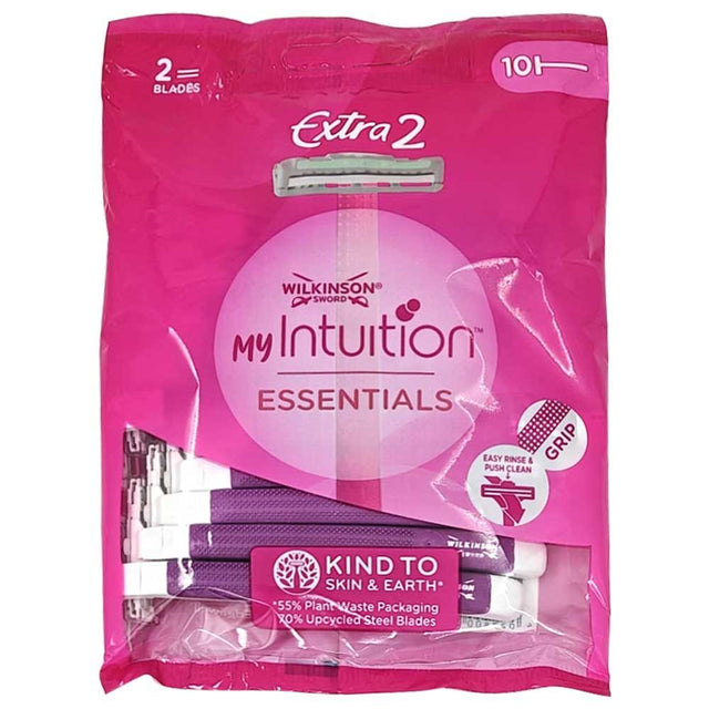 Aparat de ras Wilkinson Sword My Intuition Essentials Extra 2, set 10 bucăți, vedere frontală pachet