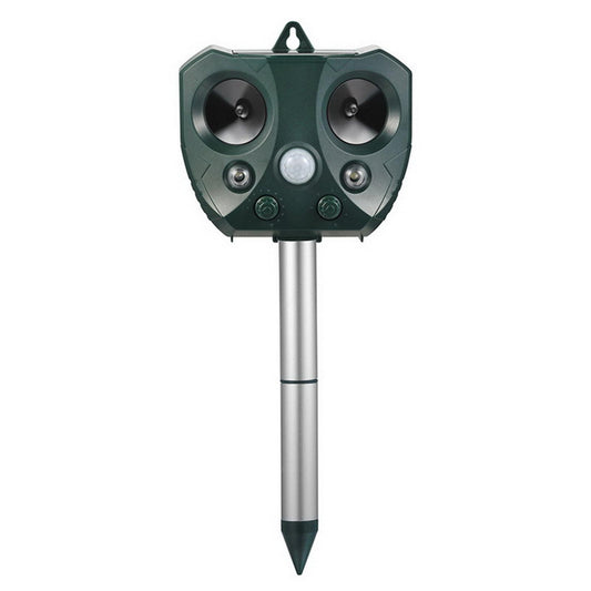 Aparat Solar LED cu Ultrasunete, Vivimall, Repelent pentru Animale Mari si Mici, Lumina Rosie si Alba, Anti Rozatoare, Anti Insecte, 15 x 14 x 24 cm, Verde - vivimall.ro