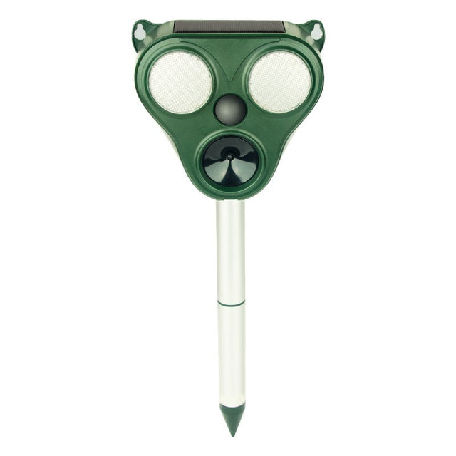 Aparat Solar LED cu Ultrasunete, Vivimall, Repelent pentru Animale Mari si Mici, Lumina Rosie si Alba, Anti Rozatoare, Anti Insecte, Frecventa 13.5KHZ-65 KHZ, Senzor PIR, 13 x 14.7 x 24.5 cm, Verde - vivimall.ro