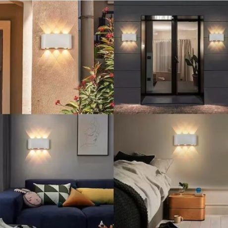 Aplica pentru Perete, Vivimall, Interior/Exterior, Rezistenta la Umezeala IP65, 8 W, Lumina Calda, Aluminiu, 22x8 cm, Alb - vivimall.ro