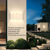 Aplica pentru Perete, Vivimall, Interior/Exterior, Rezistenta la Umezeala IP65, 8 W, Lumina Calda, Aluminiu, 22x8 cm, Alb - vivimall.ro