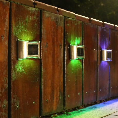 Aplica solara LED Vivimall, ABS/Policarbonat, rezistenta la apa IP65, 6 LED-uri, pentru perete, trepte, borduri, terasa, 1.2V, 600mah, 10 x 6.5 cm, doua moduri de prindere, lumina multicolora, gri - vivimall.ro