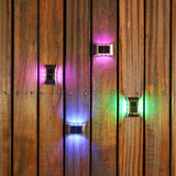 Aplica solara LED Vivimall, ABS/Policarbonat, rezistenta la apa IP65, 6 LED-uri, pentru perete, trepte, borduri, terasa, 1.2V, 600mah, 10 x 6.5 cm, doua moduri de prindere, lumina multicolora, gri - vivimall.ro