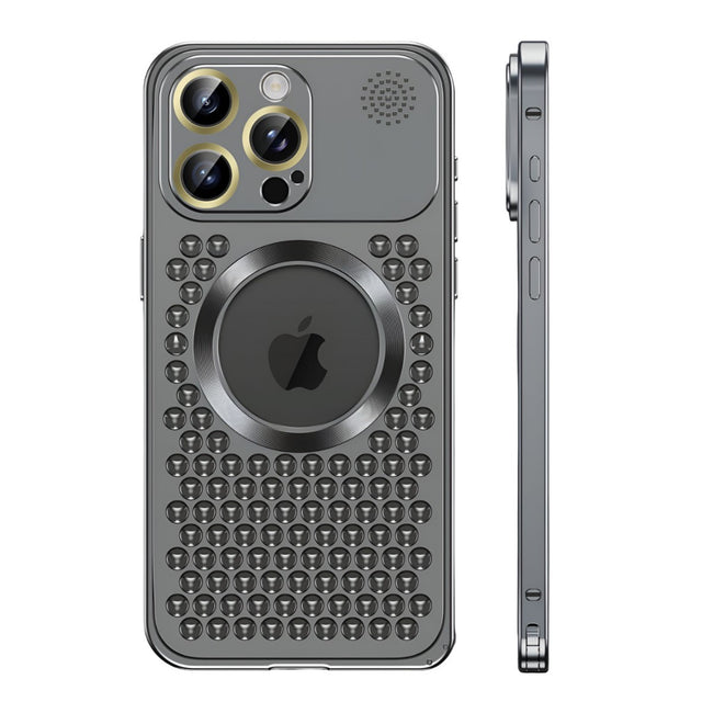Husa MagSafe Aromaterapia Compatibila cu iPhone 15 Pro Max, Vivimall, Suport Magnetic, Antisoc, Antizgariere, Protectie Camera si Supraincalzire, din Aliaj de Aluminiu, Negru - vivimall.ro